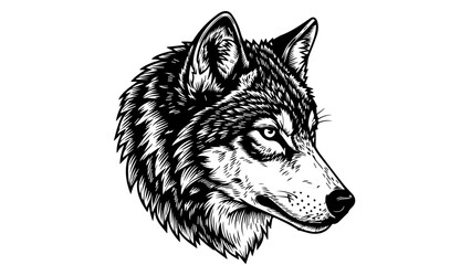  Wolf head profile engraving style black and white illustration