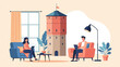 © Saemporna - Two people work remotely in a cozy room with a tower view