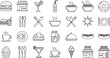 © Bappi - Large food and restaurant line icon set with fast food beverage and dining symbols for cafe menu and delivery app design vector