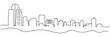 © ABUBOKKORsiddik - modern city scape continuous one line vector drawing, metropolis architecture panoramic landscape, new york skyscrapers hand-drawn silhouette, apartment buildings, urban skyline, and minimal line art.