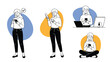 © Susmita - Multiple scenes of a young woman using her smartphone in various situations like working at a desk, standing, and sitting cross legged.