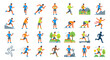 © Musa - Collection of illustrations depicting various running and exercising poses of a male figure.