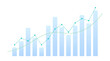 © Abode stock - This image depicts a financial growth chart with light blue bars and a green trendline showcasing upward progress on transparent background high quality