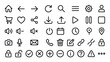 © Asifur - Minimalist vector icon set of universal user interface symbols in line art style, collection of outline web and mobile app buttons and controls, modern design pictograms arranged in grid layout