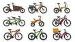 © Md Sabbir - Set of 9 Vibrant Bicycle Sticker Icons Featuring Cargo Bike, Tandem, Folding Bike, Tricycle, Mountain Bike, Road Bike, and Delivery Cycle. Unique Vector Illustrations in a Neat Grid Layout.