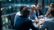 © Laura - High angle top view of business conference ideas sharing meeting, business people discussing conversation together on meeting table, conference modern office interior background,