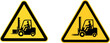 © PixelSaga MH2  - Two yellow triangular warning signs with black forklift and operator also transparent background triangle