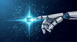 © jamal - Robotic hand touches ai symbol with blue circuits background