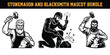 © Suhel_AI Design - Stonemason and blacksmith mascot bundle with three strong men working with hammers and stone