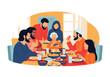 © Citra Bulan - A warm illustration depicting a family sharing a meal. Evokes feelings of togetherness, connection, and gratitude, suitable for content about family l