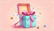 © Na - Pastel Gift Box with Ribbon and Sparkles Cheerful Illustration
