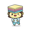 © iconmarket - Cartoon character carrying books on head with joyful expression