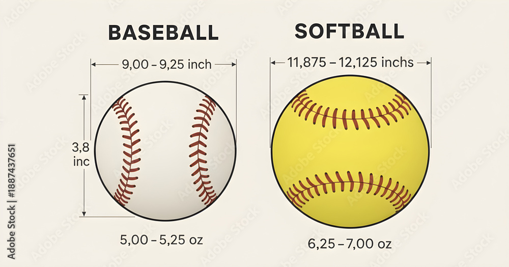 Comparison chart showing size and weight differences between a baseball ...