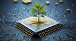 © ArtSync Studio - Growing Green Plant on Microchip A Metaphor for Technological Innovation and Sustainability