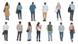 © Ripon - Large set of diverse people from the back view walking or standing in casual outfits for urban street scenes and crowds.
