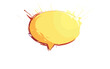 © Hmen - Bocadillo de diálogo amarillo brillante con salpicaduras rojas y rayos de luz, diseño transparente y moderno.