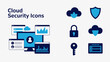 © DesignHub - this image displays a collection of cloud security icons including a cloud a lock a key a shield and computer screens high quality professional detailed modern