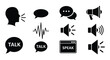 © nurjahan - Communication icons depicting speech sound and dialogue in a monochrome style