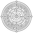 © Олександр Романюк - Circular labyrinth illustration with complex paths and a central symbol, vector drawing for puzzle games and problem solving concepts