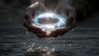© Norman - Mystical Luminescence: Hands cradling a radiant, ethereal ring above the tranquil waters, emanating a captivating glow, representing life's precious energy.