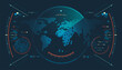 © Jackie Niam - military radar technology, graphic of lined world map interface with futuristic element