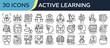 © Awicon - Collection of Active Learning icons, related to Student Focus, Brainstorming, Practice, Learning Journey, Virtual Class and more. Line icons vector illustation.
