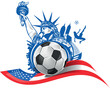 © doom.ko - Dynamic American Soccer with Statue of Liberty and USA Flag. vector illustration