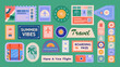 © Raju - Colorful travel stickers and badges arranged on a vibrant green background