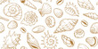 © Tartila - Seashell seamless pattern with doodle clams for coastal wallpaper, nautical textile. Hand drawn oyster snail vector marine background, sea and ocean texture