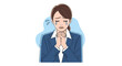 © Noman - Hopeful young businesswoman in a blue suit with tears in her eyes holding her hands together in a prayer gesture.