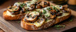 © Роксолана Гордієвич - Appetising toast with mushrooms and melted cheese emphasises the cosiness of home cooking and is perfect as an atmospheric backdrop for culinary blogs or café advertisements.