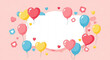 © Shami - Colorful heart shaped balloons and confetti on pink background for celebration