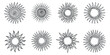 © vadymstock - A collection of eight unique sun designs in black and white outline vector style, perfect for decorative and artistic projects