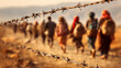 © Kondor83 - Poor refugees procession along barbed wired fence