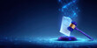 © javu - Futuristic ai agent validating digital law contract with blue gavel symbolizing secure justice