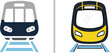 © Muhammad - Modern vector illustrations of trains on tracks, featuring a sleek blue and grey commuter train alongside a vibrant yellow and black rapid transit model.