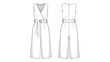 © adzka10 - Technical flat drawing of a women's sleeveless jumpsuit with wrap V-neck, belted waist, wide cropped legs. Essential for modern fashion design and