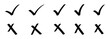 © Snap Smith - Hand drawn doodle check the mark icon set designed for correct, cross, ok vote sign element. Vector illustration.