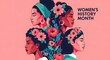 © universaldesigner - Portrait of a woman with floral elements representing womens history month and celebrating female empowerment and resilience