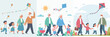 © Mariposa1818 - Flat Style Family Enjoying Time Flying Kite with Grandparents Illustration