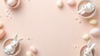 © Hope - Experience magic of Easter with this charming setup. Top view of Easter decor, delightful ceramic bunnies, sprinkles on pastel beige background. Customize with your own text or promotional content