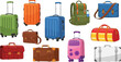 © Sumon Creative - Set of travel luggage bags and suitcases vector illustration, colorful baggage collection for vacation and tourism design