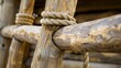 © ds17 - Close-up of wooden logs tied with rope. The texture of the wood is visible, showcasing natural patterns and colors. A rustic and sturdy construction is highlighted.
