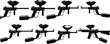 © Hosneara - Professional paintball marker and gun silhouette collection featuring various tactical equipment designs for extreme sports team logos and tournament branding vector elements.
