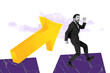 © deagreez - Photo cartoon comics sketch collage of excited businessman run arrow direction success statistics development career growth