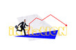 © deagreez - Creative collage young businessman run go inflation economy recession loss failure devaluation crisis bankruptcy stock arrow