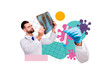 © deagreez - Composite photo collage of serious doctor hold xray lung pneumonia covid treatment flask invention pandemic isolated on painted background