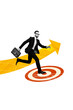 © deagreez - Vertical creative art collage of serious businessman run pointer arrow target success promotion achievement isolated on painting background