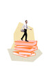 © deagreez - Composite trend artwork 3D sketch image photo collage of huge pile book miniature young guy office manager student walk hand hold laptop