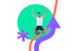 © deagreez - Contemporary poster trend art collage of excited sportsman jump arrow development motivation sporty aim achievement progress